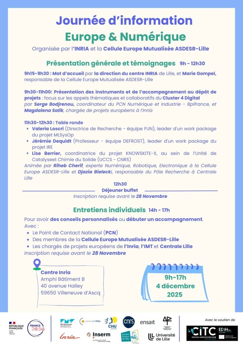 EUROPE : Journée d’information appels à projet numérique 04/12/2025