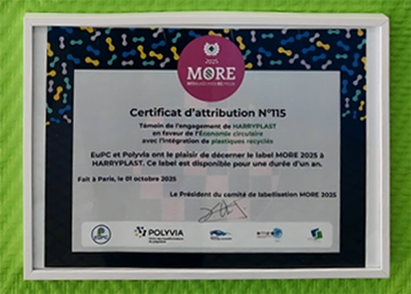 Certificat MORE attribué à Harry Plast